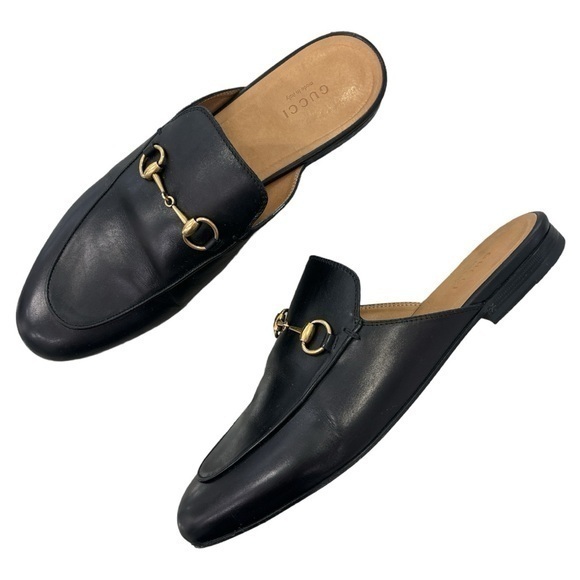 Gucci Shoes - GUCCI Princetown Black Leather Horsebit Loafer Mules Size 40